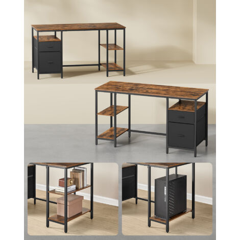 VASAGLE Bureau avec Étagères Réversible à Gauche ou à Droite, Longueur 137,2 cm, Table d'Ordinateur, pour Bureau à Domicile, Montage Facile, Marron