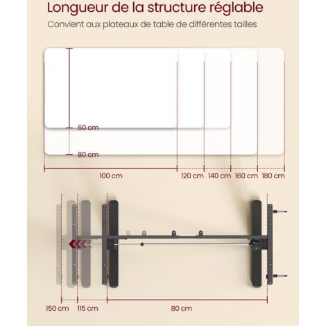 VASAGLE Bureau Électrique Réglable en Hauteur, Cadre de Bureau Assis-debout, Support de Table, sans Plateau de Table, avec 2 Crochets, Fonction Mémoire 3 Hauteurs, Acier, Noir d'Encre
