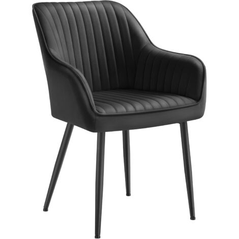 Songmics – Chaise de salle à manger en velours noir d'encre – Rembourrée avec accoudoirs – Pieds en métal – Charge max 120 kg – Confort ergonomique