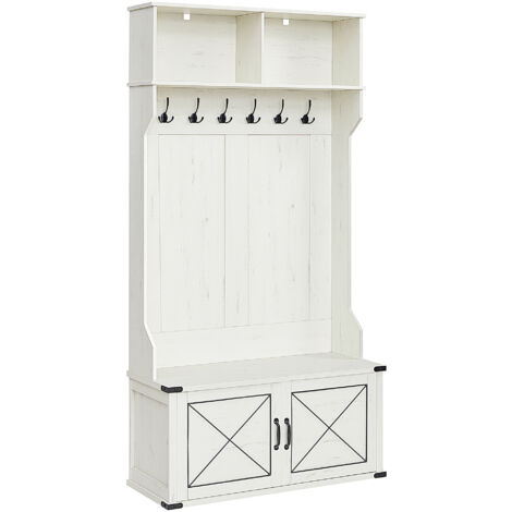 Vasagle – Porte-manteau avec banc et armoire à chaussures – 6 crochets triples – 2 compartiments ouverts – Dimensions 40x100x200 cm – Blanc rustique
