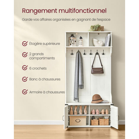 HOMCOM Arbre d'entrée 3 en 1, porte-manteau, banc à chaussures, cintre