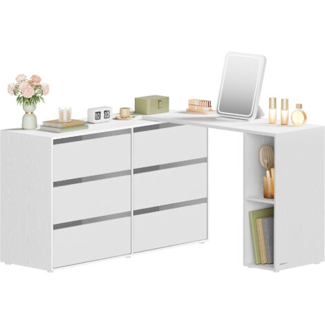 Commode blanche avec 6 tiroirs – Assemblage rapide sans outils – Dimensions 120 x 39 x 72 cm – Meuble de rangement pour chambre et bureau