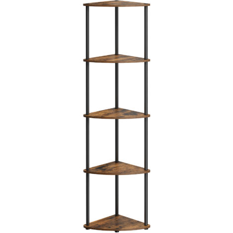 Étagère d'angle 5 niveaux – Dimensions 38,3 x 27 x 139 cm – Charge max 50 kg – Montage ultra-rapide sans outils – Marron rustique