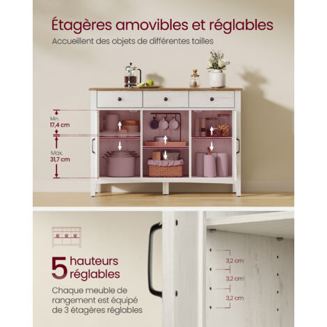 Placard Dnast, Buffet de cuisine avec 4 portes et 3 tiroirs, Buffet de
