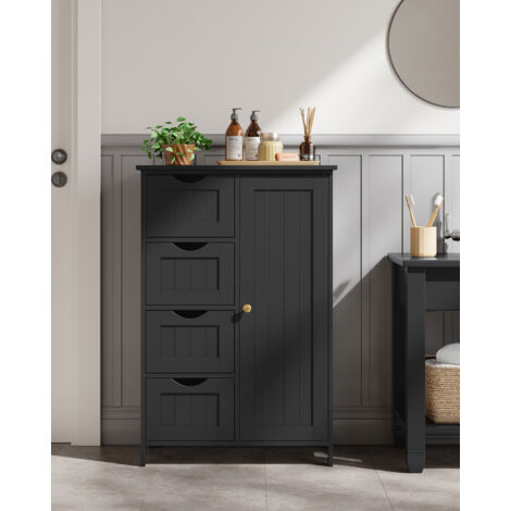 VASAGLE Meuble Salle De Bain Blanc Nuage - Armoire Rangement 4 Tiroirs + Placard 30x55x82 Cm
