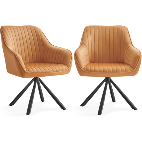 Songmics – Lot de 2 chaises salle à manger pivotantes en velours – Rembourrées avec accoudoirs – Charge 120 kg – Pieds en acier – Marron caramel et noir (1/5)