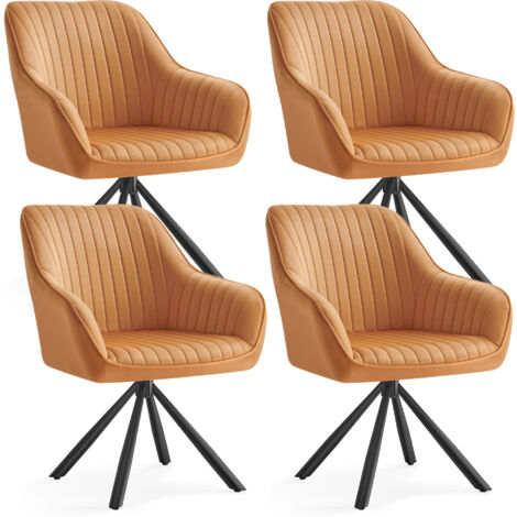 Songmics – Lot de 4 chaises pivotantes en velours – Rembourrées avec accoudoirs – Charge 120 kg – Pieds en acier – Marron caramel et noir d'encre (1/5)