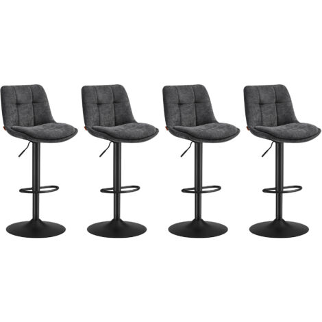 Vasagle – Tabouret de bar pivotant réglable – Lot de 4 – Hauteur assise 65-85,5 cm – Structure acier noir – Repose-pieds et dossier ergonomiques