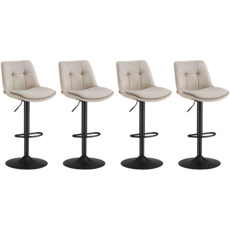 Vasagle – Lot de 4 tabourets de bar pivotants 360° – Hauteur réglable 62-84 cm – Dossier ergonomique et repose-pieds – Acier chromé et flanelle marron