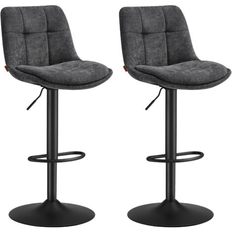 Vasagle – Lot de 2 tabourets de bar pivotants à hauteur réglable – Acier noir – Dossier et repose-pieds – Confort optimal pour salle à manger