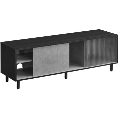 Meuble TV 140 Cm Marron Rustique - Pour Télés Jusqu'à 60", 2 Armoires + 2 étagères Réglables, Rangement Câbles