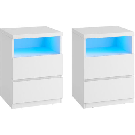 Vasagle – Lot de 2 tables de chevet avec éclairage LED réglable – 2 tiroirs – Design minimaliste en blanc nuage – Dimensions 35x40x55 cm (1/5)