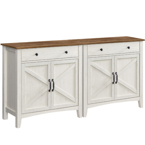 Vasagle – Lot de 2 buffets de rangement avec tiroir – Dimensions 40 x 80 x 80 cm – Matériaux MDF et acier – Style campagne blanc rustique et marron miel