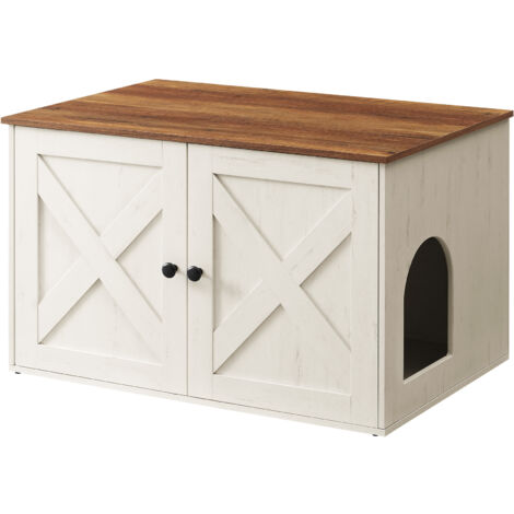 Feandrea – Maison de toilette pour chat – Niche avec séparateur amovible – Dimensions 80 x 53 x 50 cm – Panneau d’aggloméré marron miel et blanc