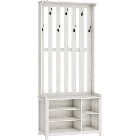 Vasagle – Porte-manteau banc à chaussures avec étagère – 7 crochets doubles – Dimensions 35 x 81 x 180 cm – Blanc nuage pour entrée, chambre, salon
