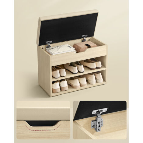 Banc à Chaussures Avec Rangement Et Coussin - Meuble Entrée 100x30x69,5 Cm En Bois Brut - 8