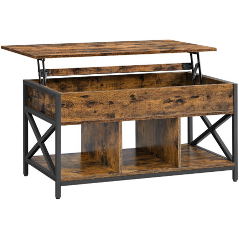 Vasagle – Table basse relevable avec rangement caché – Dimensions 50 x 100 cm – Acier et aggloméré – Hauteur ajustable 46,5-62 cm – Marron rustique et noir