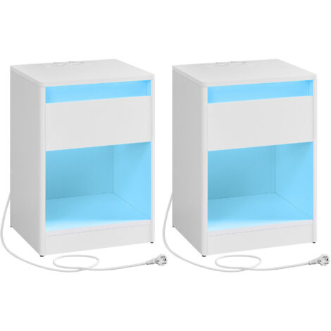 2 Tables De Chevet Avec LED Et Prises USB - Dimensions 50x60x39 Cm, Tiroir Et Compartiment Ouvert - Éclairage RGB Télécommandé, Idéal Petits Espaces - À Monter Soi-même - 6
