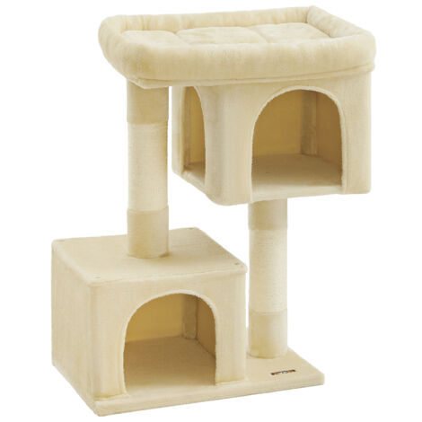 Arbre à Chat, Tour de Jeux 101 cm, XL, Maison pour Chats Jusqu’à 20 kg, Grande Plate-Forme, 2 Niches, Griffoir, Beige (1/5)