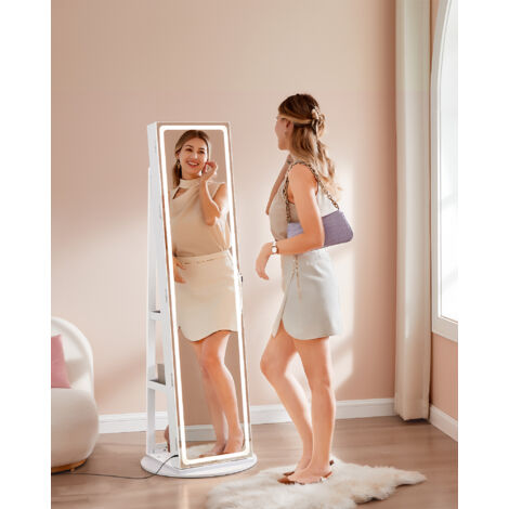Armoire à Bijoux Avec Miroir Rotatif - 3 étagères, 120 Emplacements Boucles D'oreilles, Verrouillable, Marron - 9
