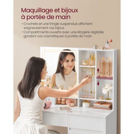 VASAGLE Table de maquillage moderne avec miroir éclairé Réglage de la luminosité