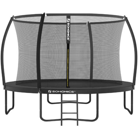 Trampoline pour Enfants Diamètre 366 cm, Filet de Protection, Poteau Incurvé de 180 cm de Haut, Coussins de Sécurité, Échelle, Cadre en Acier, Noir
