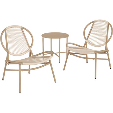 Ensemble Salon de Jardin, 3 Pièces, Chaises Acapulco, Salon d’Extérieur, Table d’Appoint et 2 Chaises, Ensemble de Mobilier d’Intérieur et d’Extérieur, Balcon, Marron Camel