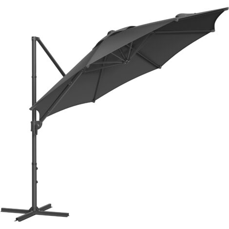 Parasol de Jardin 300 cm, UPF 50+, Parasol d’Extérieur, Parasol de Terrasse, Pivotant à 360°, Inclinaison Fluide, Manivelle, avec Base en Croix, Gris