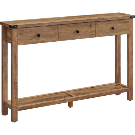Table Console, Table d'Entrée avec 3 Tiroirs et Étagère de Rangement, pour Entrée, Salon, Style Campagnard, Marron Miel