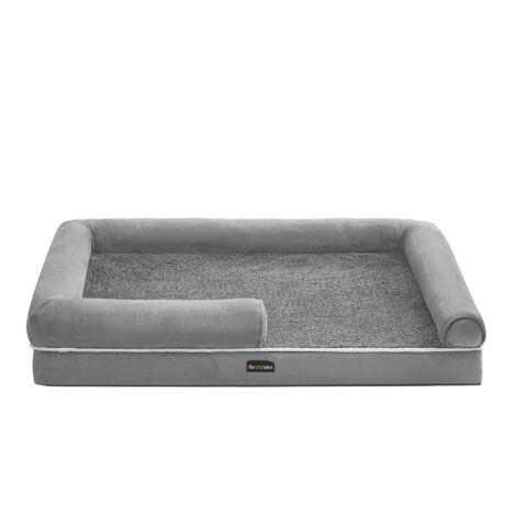 Panier pour Chien Orthopédique, Canapé, Lit pour Animaux, Rembourrage Moelleux, Bords Rehaussés, Housse Amovible et Lavable, 120 x 85 x 20 cm, Antidérapant, Gris Clair
