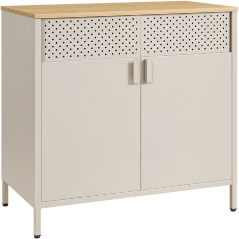 Songmics – Buffet en métal double porte – Cadre en acier – Dimensions 40 x 80 x 76 cm – Couleurs beige sable et beige naturel – Fermeture magnétique