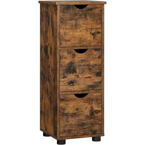 Vasagle – Meuble sous vasque simple 3 tiroirs – Colonne marron rustique 30 x 30 x 80 cm – Panneau d’aggloméré robuste – Capacité 15 kg