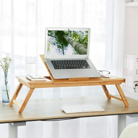 Songmics – Table de lit pliable en bambou – Plateau inclinable 5 positions – Dimensions 72 x 35 x 21-29 cm – Pour ordinateurs portables et livres - LLD004