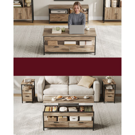 Table Basse Rectangulaire Réglable En Hauteur - Rangement Ouvert Et Caché - Vintage Marron/noir - 100x50x48-62 Cm - 13