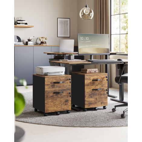 VASAGLE Caisson 2 tiroirs, Placard Bureau sur roulettes, pour Documents A4, dossiers Suspendus, Style Industriel, Marron Rustique et Noir OFC040B01 VASAGLE Caisson 2 tiroirs, Placard Bureau sur roulettes, pour Documents A4, dossiers Suspendus, Style Industriel, Marron Rustique et Noir OFC040B01