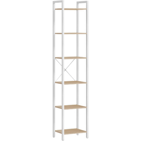Vasagle – Étagère 6 niveaux – Bibliothèque enfant beige naturel et blanc mat – Dimensions 30 x 40 x 187,5 cm – Acier et aggloméré – Capacité 50 kg