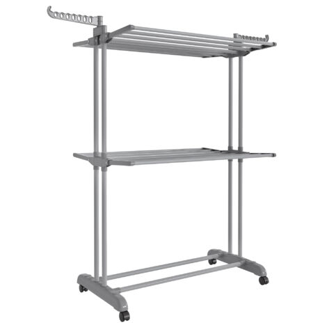 Étendoir à Linge, Séchoir Mobile à 3 Niveaux, avec Roulettes, Pliable, 63,5 x 128 x 148 cm, Grande Capacité, Utilisation Intérieure et Extérieure, Gris Tourterelle