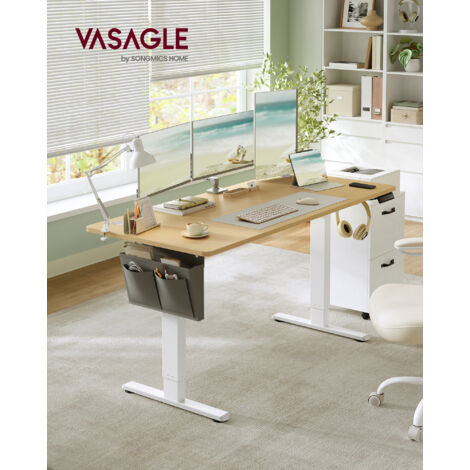 Cadre De Bureau électrique, Pieds De Bureau Assis-debout, Sans Dessus De Table Avec Crochet Reglable En Hauteur En Continu Fonction Memoire Acier Blanc