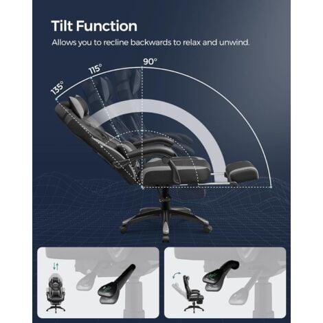 Fauteuil Gamer, Siège de Bureau Ergonomique, Repose-Pieds télescopique,  Dossier réglable de 90° à 135°, Charge 150 kg, Noir et Bleu