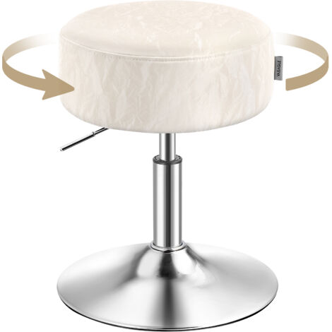 Vasagle – Tabouret de maquillage réglable en hauteur – Pivotant 360° – Assise en PU épais 14 cm – Base stable 38,5 cm – Pour chambre ou cuisine – Blanc