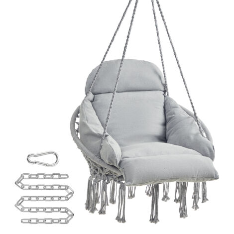 Fauteuil Suspendu, Chaise avec Coussin, Déco Maison Cocooning, Bohème, Chambre, Terrasse, Balcon, Jardin, Capacité 120 kg, Accessoires Inclus, Gris Tourterelle