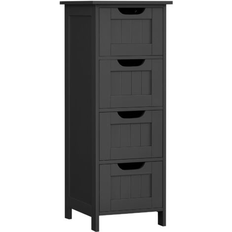 Vasagle – Meuble bas de salle de bain noir d'encre – 4 tiroirs – Dimensions 30 x 30 x 82 cm – Panneau MDF – Kit de montage inclus
