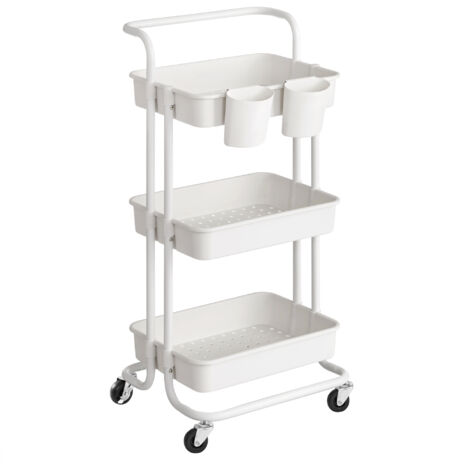 Songmics – Chariot mobile 3 niveaux – Desserte sur roulettes avec poignée – 2 pots et freins – Acier et plastique PP – Dimensions 41,6 x 33,5 x 86,3 cm (1/5)