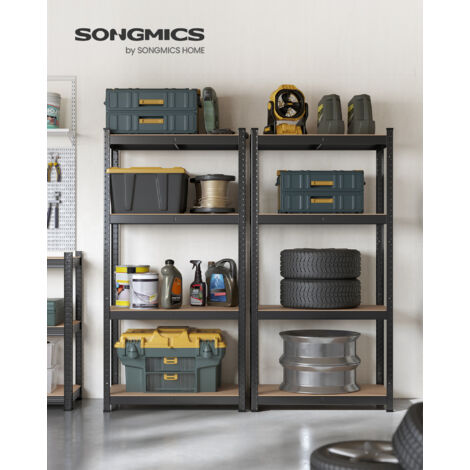 Songmics – Rayonnage étagère charge lourde 4 niveaux – Lot de 2 – Dimensions 40 x 80 x 160 cm – Capacité 520 kg – Planches réglables en acier noir