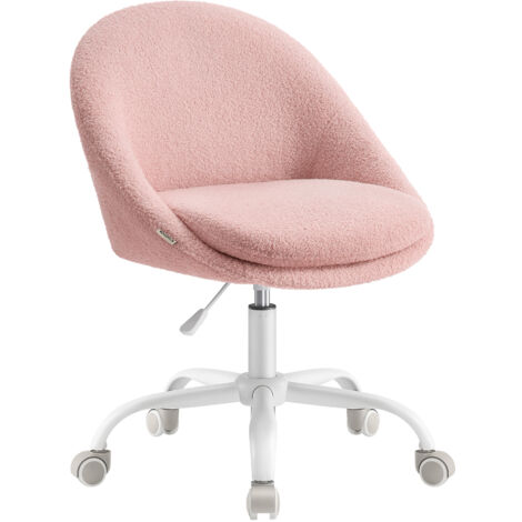 Songmics – Chaise de bureau pivotante en peluche – Siège réglable en hauteur 47-57 cm – Rembourrage mousse 12 cm – Pour bureau et chambre, rose bonbon (1/5)