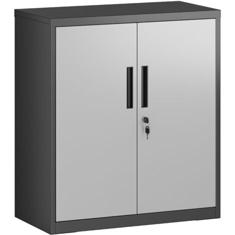 Songmics – Caisson de bureau en acier argenté – Armoire verrouillable à 2 portes – Dimensions 40x80x90cm – Rangement sécurisé pour documents et outils