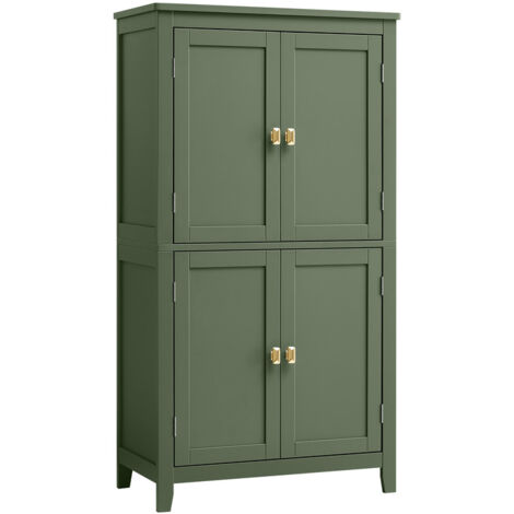 Vasagle – Armoire murale de salle de bain 4 portes – Étagères réglables – Dimensions 30 x 60 x 110 cm – Matériau MDF vert forêt