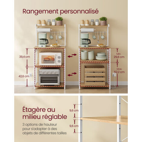Étagère De Rangement Cuisine 5 Niveaux Avec Plan De Travail - 170x80x40 Cm - Blanc - Support Micro-ondes, Bouteilles, Outils - 9