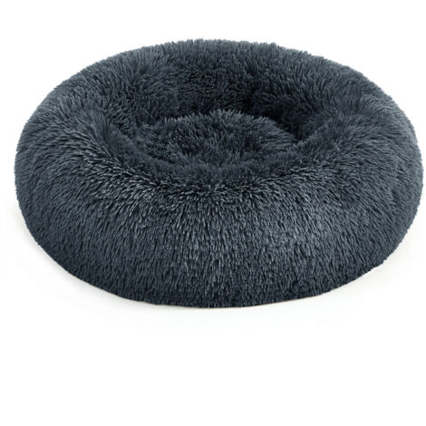 Panier pour Chien, Lit Ronde en Forme de Beignet, Canapé, Coussin Central Amovible et Lavable, Tissu Peluche Doux, Ø60 cm, Gris Foncé