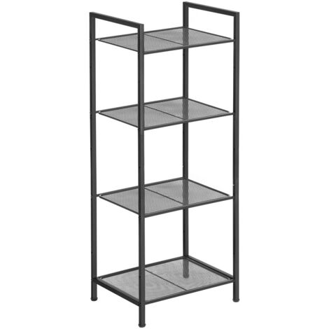 Étagère de Salle de Bain, en Métal, Rangement de Cuisine, 4 Niveaux, Étagère sur Pied, Porte-Plantes, Extensible, Grille Réglable en Hauteur, Style Industriel, Noir (1/5)